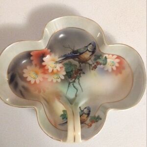 Vintage Prov Saxe ES Germany Dish Bone China Hand painted Birds & Flowers
